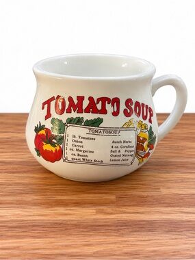 Vintage Tomato Soup Ceramic Mug with Recipe - White and Red- slight wear